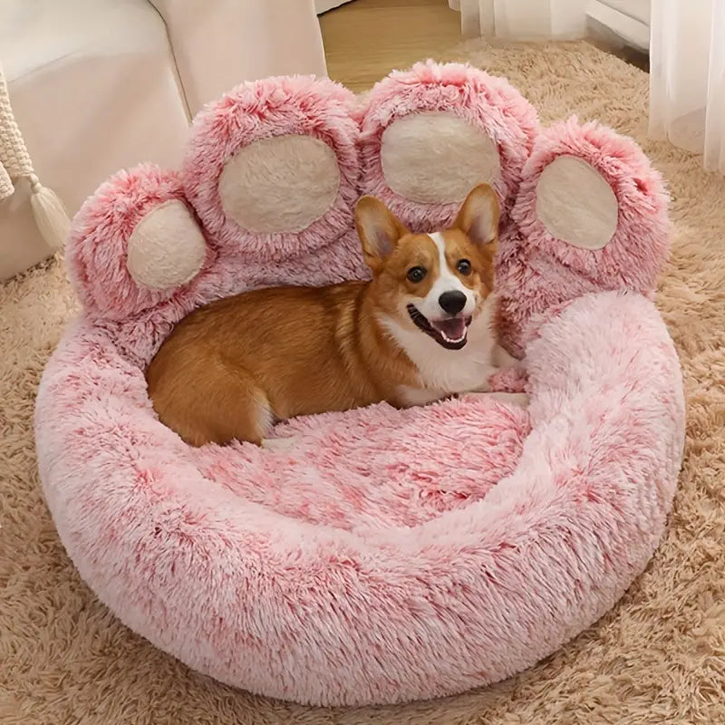 Bear Paw Pet Bed designed for ultimate comfort, featuring a cozy paw print shape for pets to snuggle in.