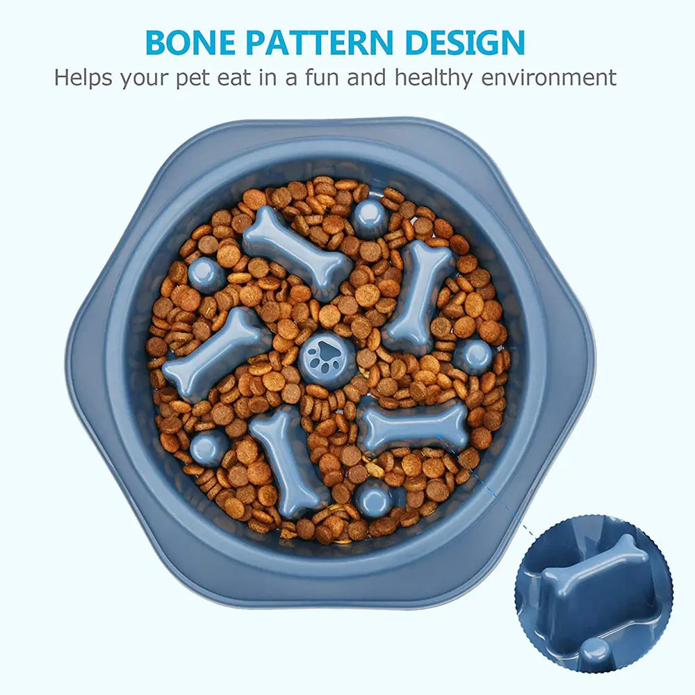 Bone Shape Slow Feed Dog Bowl: Stylish slow feeder dog bowl with a unique bone-shaped design to slow fast eaters and minimize indigestion.